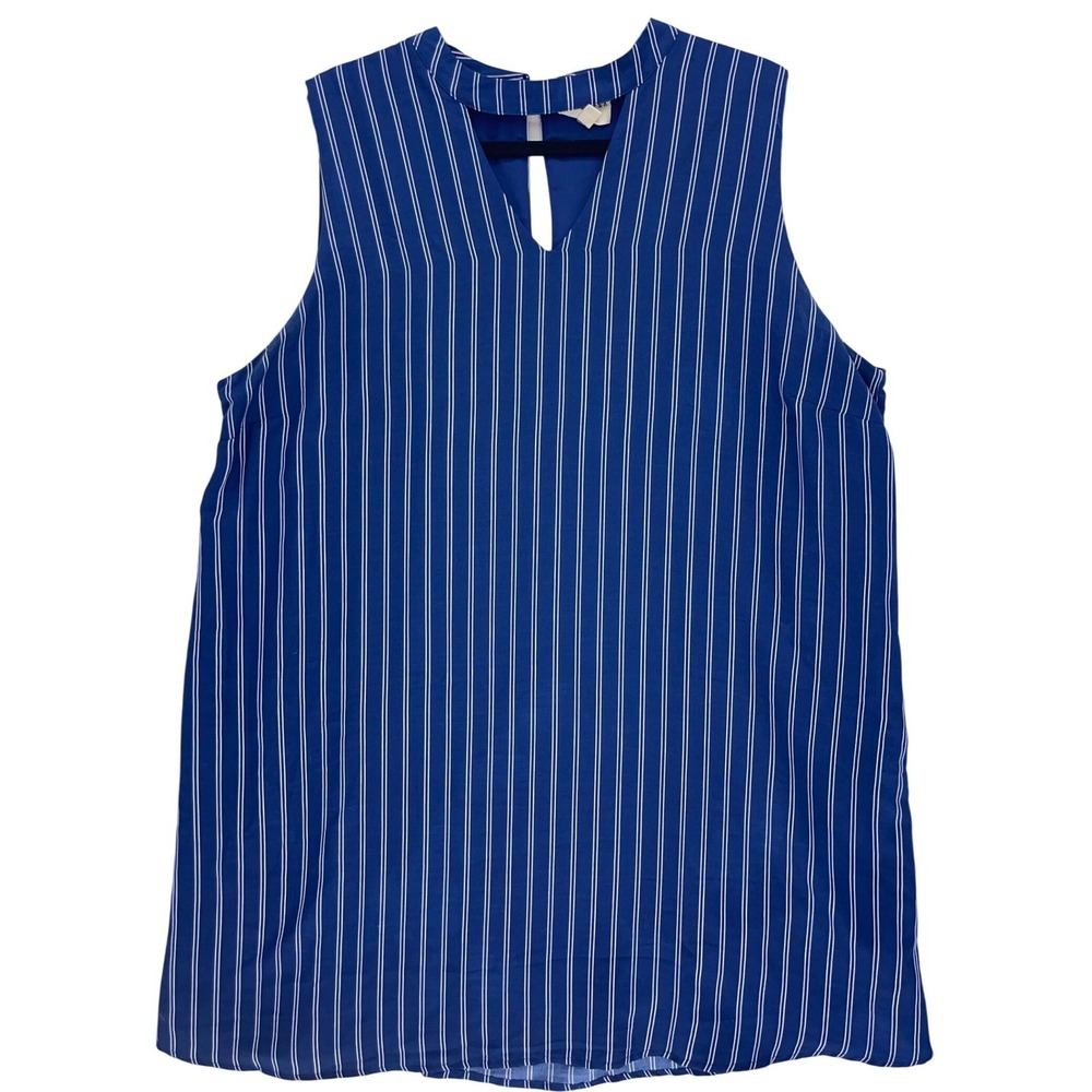 Blu Pepper Blue Striped Sleeveless V-Neck Swing Dress 3XL Pinstripe Keyhole Back